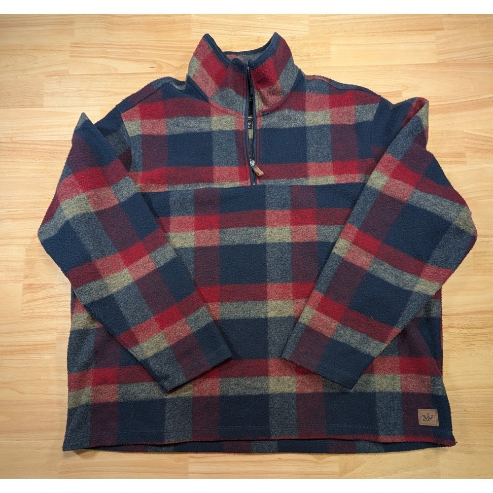 John Wayne Stock & Supply Mens XXL Fleece 1/4 Zip Pullover Plaid Navy Western